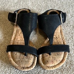 Black slip on sandals with cork looking insoles , worn once. Size 7